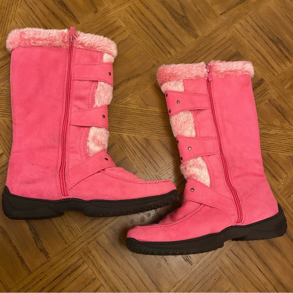 Max Collection Strappy Pink Boots Faux Fur Zipper - Picture 5 of 6